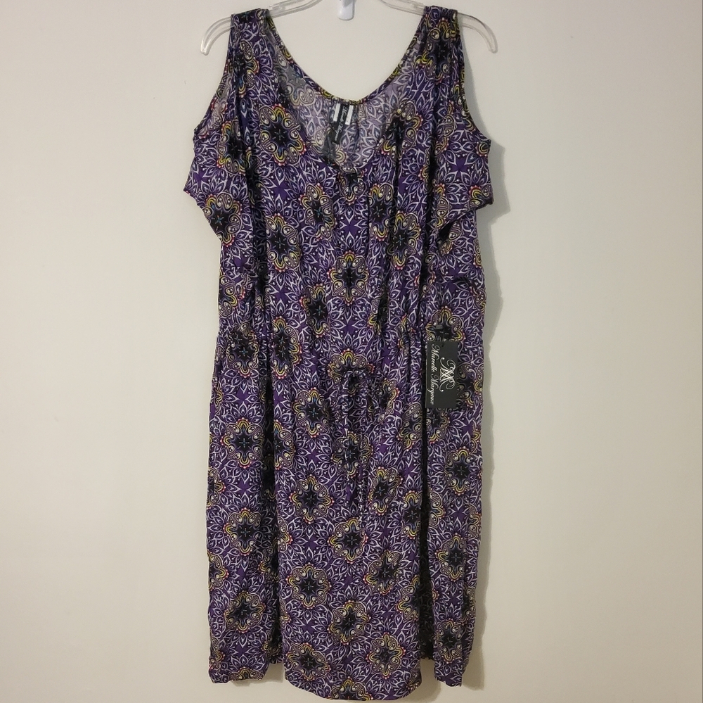 Marcelle Margaux Elegant Purple Cold Shoulder Drawstring Midi Dress